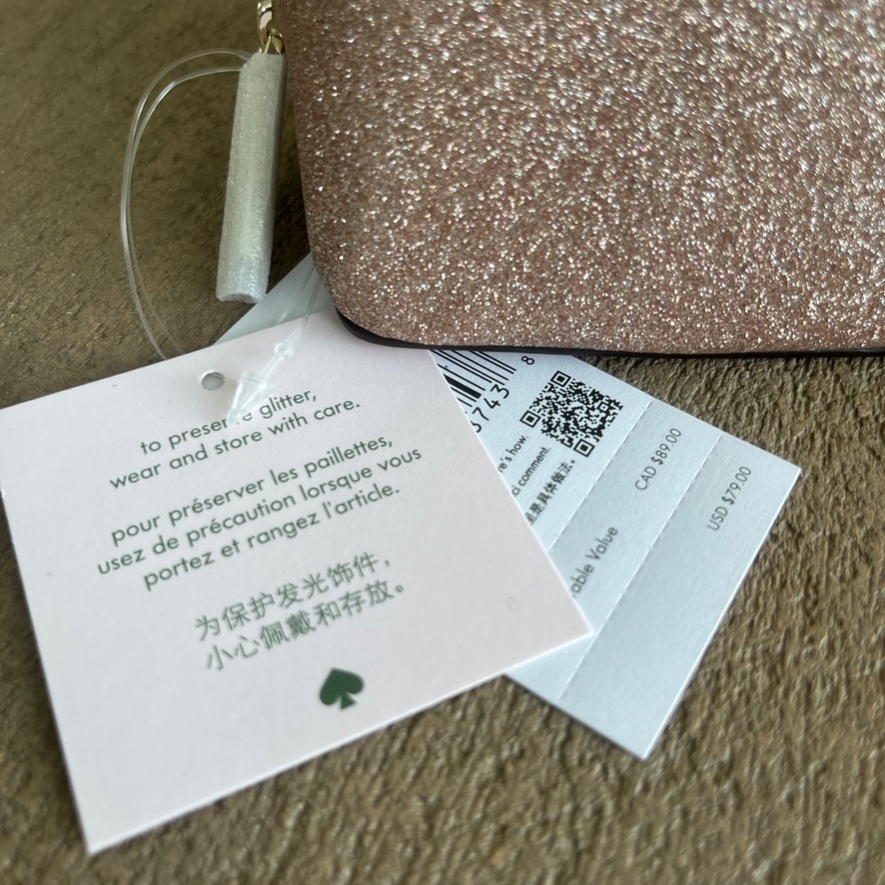 kate spade Rose Gold Tinsel Glitter Small Cosmetics Bag NWT - Picture 3 of 8